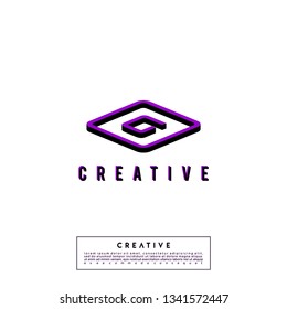 abstract purple 3d square with black shadow logo letter G design concept