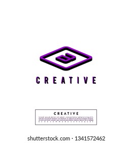 abstract purple 3d square with black shadow logo letter B design concept