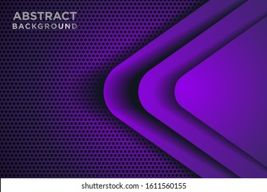 Abstract purple arrow 3D direction on circle mesh pattern design modern futuristic background vector illustration.