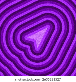 Abstract purple arrow pointing up-right, surrounded by dynamic layered ripple waves. Vector illustration with bold energy.