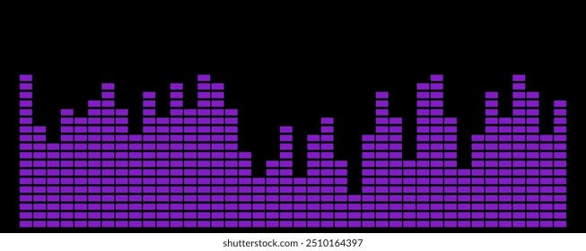 Abstract purple audio equalizer display em um fundo preto, representando ondas de som ou visualizador de música