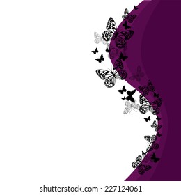 abstract purple background with butterflies. Vector 