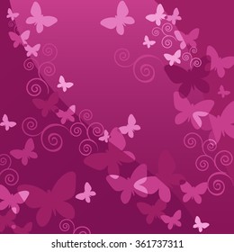 Abstract purple Background with butterflies. Vector illustration of  purple butterflies.