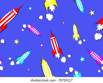 abstract purple background with colorful rocket, vector wallpaper