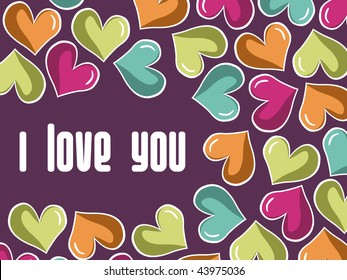 abstract purple background with colorful romantic heart