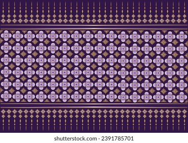 Fondo abstracto de color púrpura decorado con lujosos motivos tailandeses dorados con motivos florales para la decoración de tejidos o papel, ropa o papel pintado.