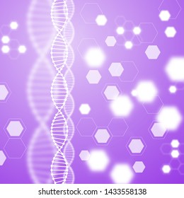 Abstract purple background, DNA molecule. Screensaver Hexagons.