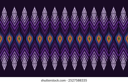 Abstract purple background. Abstract ethnic ikat fabric pattern vector illustration. Seamless pattern in Aztec tribal style. Design for background, wallpaper, fabric, clothes, batik, carpet or textile