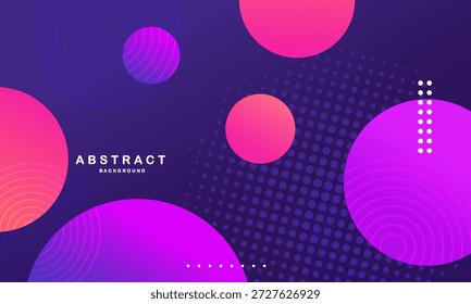 Abstract purple background featuring vibrant pink and violet gradient circles, modern geometric composition with halftone dot texture and dynamic layout, stylish digital design perfect for technology themes, creative branding, social media banners, posters, presentations, websites, UI design, and marketing visuals