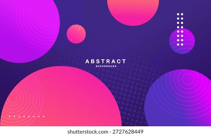 Fundo roxo abstrato com círculos vibrantes de gradiente rosa e violeta, composição geométrica moderna com textura de ponto de meio-tom e layout dinâmico, design digital elegante perfeito para temas de tecnologia, marca criativa, banners de mídia social, cartazes, apresentações, sites, design de interface do usuário e visuais de marketing