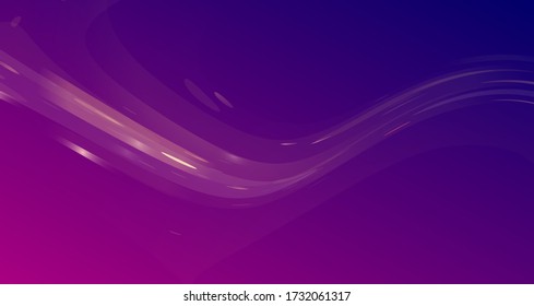 Abstract purple background with fluid curve with bubbles, transparent layers overlap with light flare