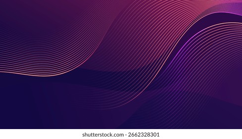 Abstract purple background with glowing curved lines and modern wave design