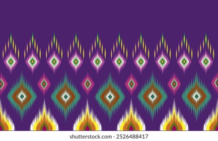 Abstract purple background of ikat fabric. Traditional ethnic geometric pattern. Design for textile, clothing.