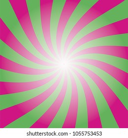 Abstract purple background illustration of winding violet and green stripes with radial gradient .Vector design