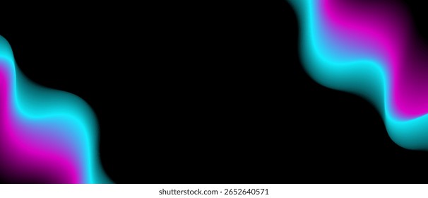 Abstrakter violetter Hintergrund mit hellblauem und magentafarbenem Farbverlauf und Wellen einzeln auf schwarzem Hintergrund. Vektorgrafik des Hintergrunds.	