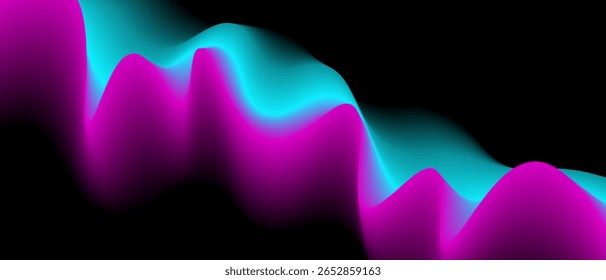 Abstract purple background with light blue and magenta gradient and waves isolated on a black background. Vector illustration of background.