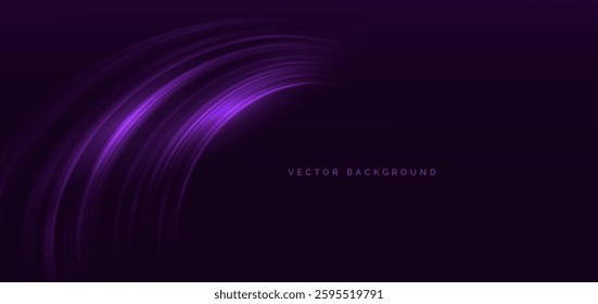 Abstract purple background with light purple curved ray and sparkle. Vector illutration