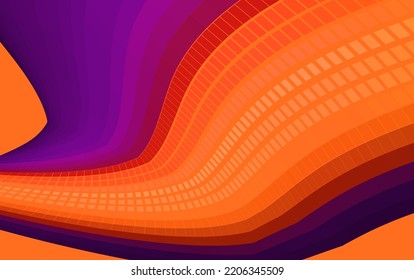 Abstract purple background with outrageous orange curved dotted line. Technicolor vector graphic pattern