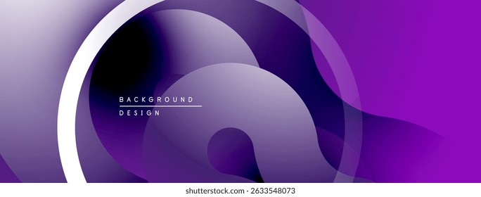 Abstract purple background. Overlapping shapes create dynamic, modern visual effect. Smooth gradients, flowing lines present elegant design.
