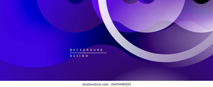 Abstract purple background. Overlapping shapes create dynamic flow, modern aesthetic. Smooth gradients, subtle shadows present.