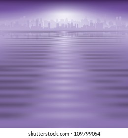 abstract purple background with silhouette of city