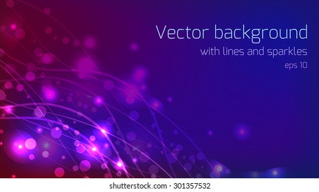 Abstract purple background with sparkles and lines and place for text for your design.