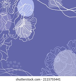 Abstract purple background in a trendy very peri palette. Minimalist leaves and plants banner