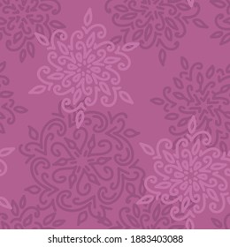 Abstract purple background. Vector illustration. Snowflakes seamless pattern. Mandala ornament.