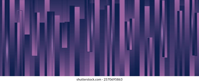 Abstract purple background with vertical lines. The background features a smooth, gradient texture in shades of purple and purple. Surreal geometric bar pattern background. Purple background vector.