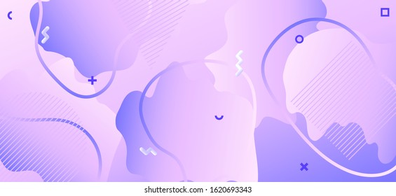 Abstract Purple Background. Violet Geometric Shapes. Fluid Layout. Futuristic Wallpaper. Gradient Creative Elements. Pastel Purple Poster. Pink Memphis Pattern. Pastel Purple Brochure.