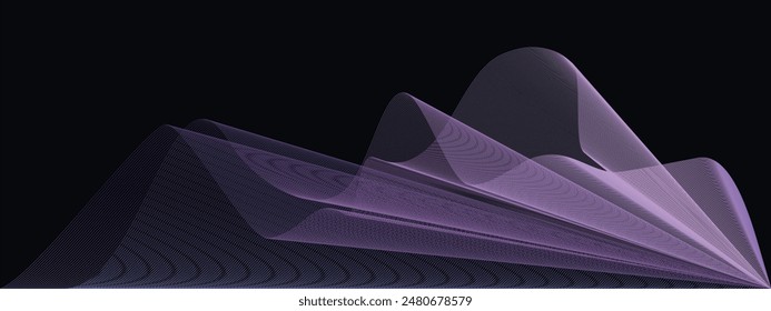 Abstractas fondo púrpura con líneas onduladas, Anuncio de Fractal violeta brillante, ilustración de Vector con espacio de copia, concepto de Fractal