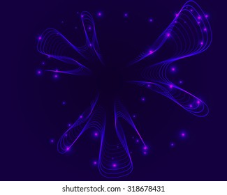 
abstract purple background with wavy lines and sparks vector illustration
