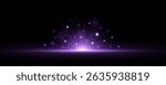 Abstract purple backlight effect with radial beams and bright lights bokeh isolated on black background. Glittering flash with dynamic rays and sparks. Vector illustration