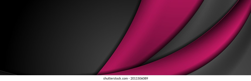 Abstract purple and black corporate banner design with smooth waves. Vector web header background