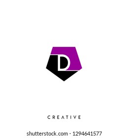 abstract purple and black d logo letter in geometric pentagon shape design concept