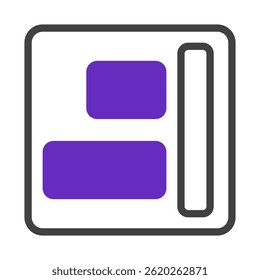 Abstract purple block layout illustrating structure with vertical rectangle