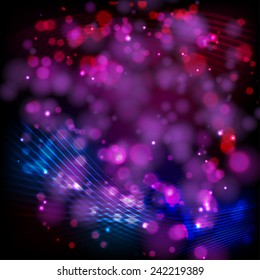 Abstract purple and blue background with white lines and bokeh