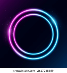 Abstract purple and blue banner with sparks around. Glowing frame with magical dust. Vector illustration