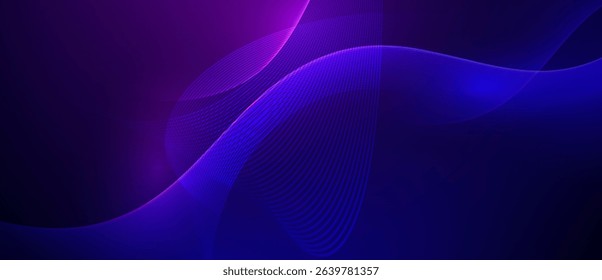 Abstract purple and blue flowing waves on dark background