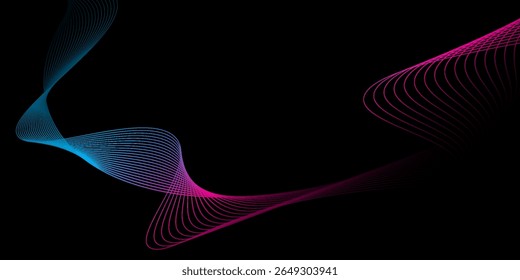 Abstract purple blue gradient wave lines background. Modern flowing wave lines element. Futuristic technology concept. Horizontal template design. Vector illustration