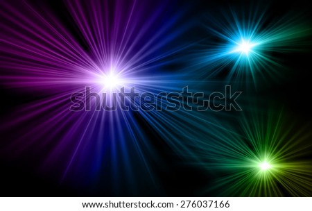 Abstract  purple blue green background. explosion fractal star. light rays. dark black background. star