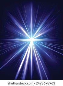 Abstract purple and blue light burst radiating outward on a dark background, representing energy, motion, and technology.