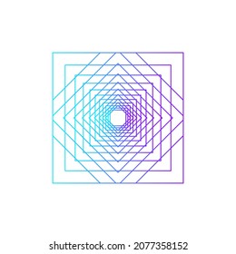 Abstract purple and blue line square frame spirograph logo ethnic on the white background. Vector illustration.