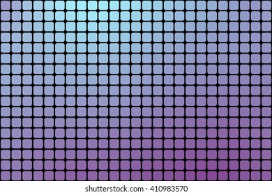 Abstract purple blue mosaic background with square tiles over black, horizontal format.