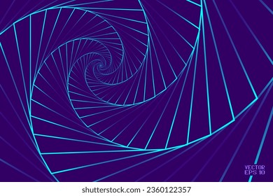 Resumen del patrón morado y azul con escaleras. Cartel del Túnel del Pentágono de Textura Polígono. Fondo Psicodélico Geométrico. Vector. Ilustración 3D