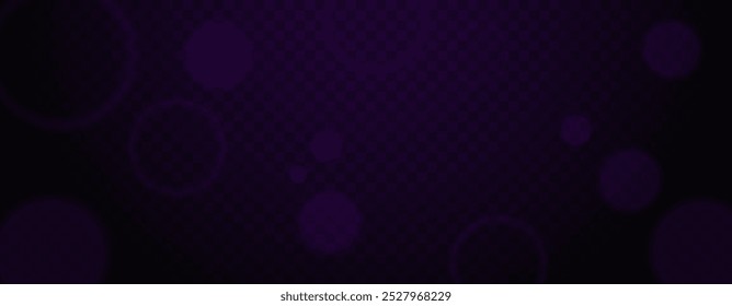 Abstract purple bokeh light effect with glowing particles on transparent background. Blurred circles in dark atmosphere