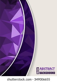 Abstract purple brochure design with light and dark polygons and purple transparent stripe