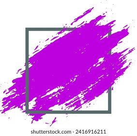 Abstract purple brush stroke with frame. Pink paint splash with square border. Creative background for trendy design vector illustration.