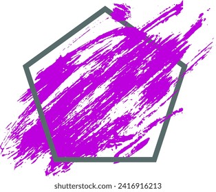 Abstrakter violetter Pinselstrich mit Rahmen. Rosa Farbspritzer mit quadratischem Rand. Kreativer Hintergrund für trendige Design, Vektorgrafik.