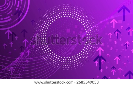 abstract purple circles particle electronic cyberspace with arrow shapes high technology background